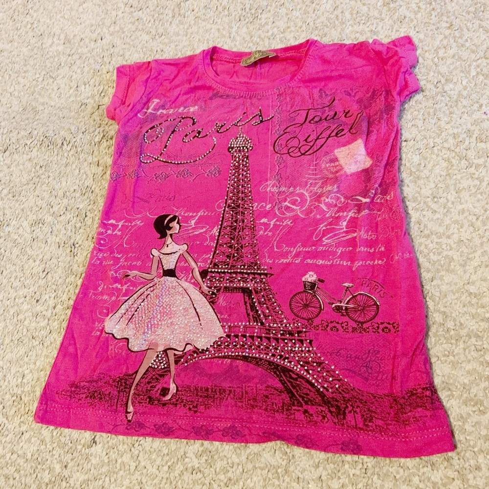 Paris Eiffel Tower Tee for Toddler Girls Pink with Diamonds size 4